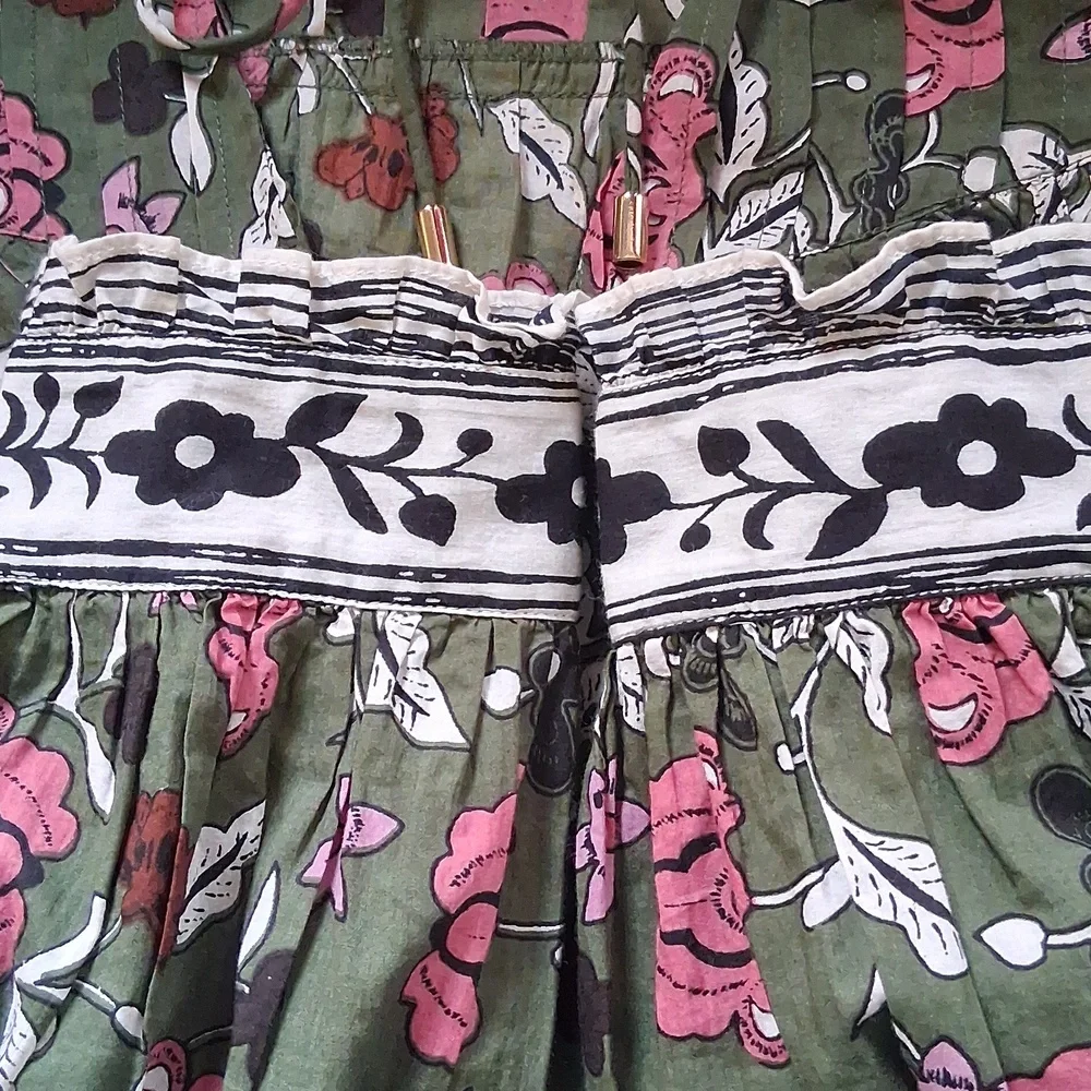 Cleobella Olive Green Floral Tie-Neck Blouse - Picture 10 of 10